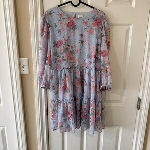 Aritzia Sunday Best Lillian Mini Babydoll Tier Dress in Blue Floral Size Medium